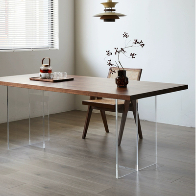 Mesa de comedor transparente acrílica en forma de T Piernas de color personalizado con base espesa