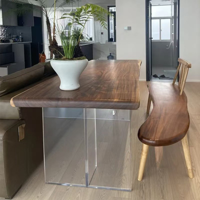 Mesa de comedor transparente acrílica en forma de T Piernas de color personalizado con base espesa