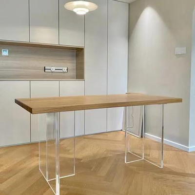 Mesa de comedor transparente acrílica en forma de T Piernas de color personalizado con base espesa