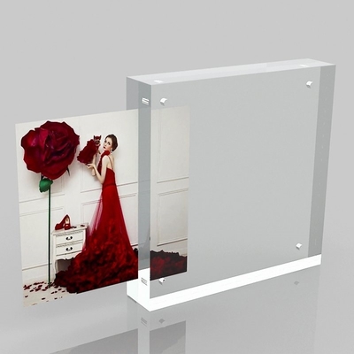 Display de doble cara Acrílico Marco fotográfico magnético cuadrado Bloque de marco de imagen para la decoración del hogar y el regalo de negocios Diseño claro