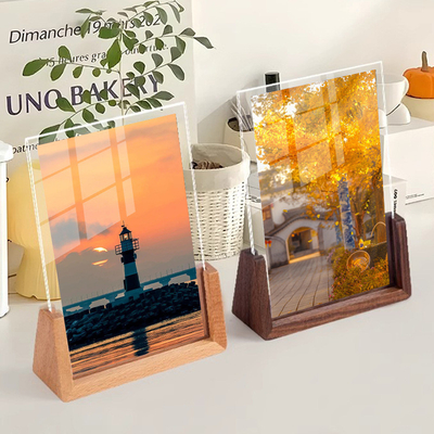 Cuadro fotográfico acrílico y de madera en forma de U, pantalla fotográfica acrílica para escritorio 6x7, 7x7 y 8x10 pulgadas