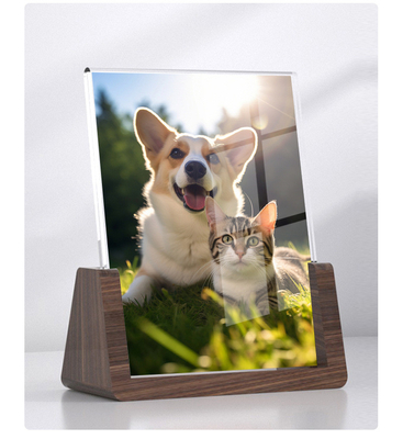 Marco fotográfico creativo de acrílico con madera de nuez U-Stand Minimalista pantalla fotográfica de mesa de madera de haya para fotos de 6 pulgadas, 7 pulgadas y 8 pulgadas