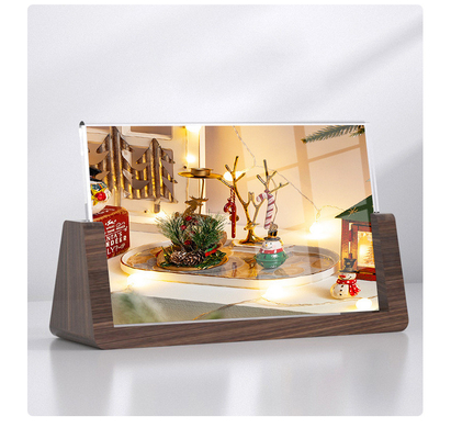 Marco fotográfico creativo de acrílico con madera de nuez U-Stand Minimalista pantalla fotográfica de mesa de madera de haya para fotos de 6 pulgadas, 7 pulgadas y 8 pulgadas