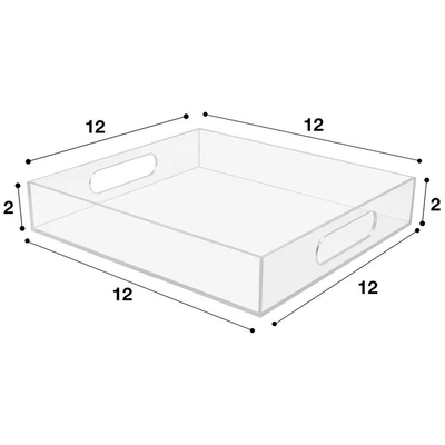 Venta caliente bandeja de almacenamiento acrílico cuadrado para el hogar bandeja de comida de frutas y aperitivos con manijas contenedor de almacenamiento para hoteles