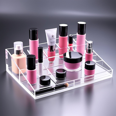 Elegantes puestos de exhibición de cosméticos de acrílico Soluciones personalizables, duraderas y con estilo para organizadores de maquillaje, mostradores minoristas y marcas de belleza