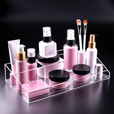 Elegantes puestos de exhibición de cosméticos de acrílico Soluciones personalizables, duraderas y con estilo para organizadores de maquillaje, mostradores minoristas y marcas de belleza